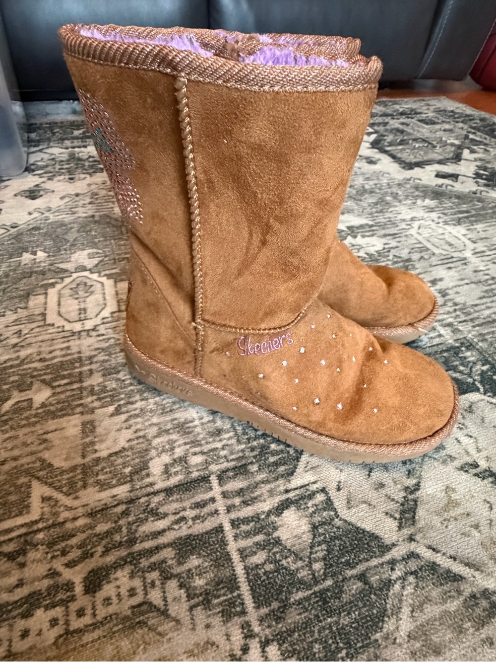 Skechers Twinkle Toes Glamslam light up boots chesnut suede size 4 kids